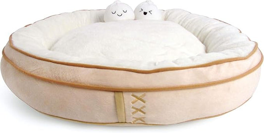 TONBO Soft Plush Small Cute and Cozy Food Dog Cat Bed, Washer and Dryer Friendly (Dim Sum)