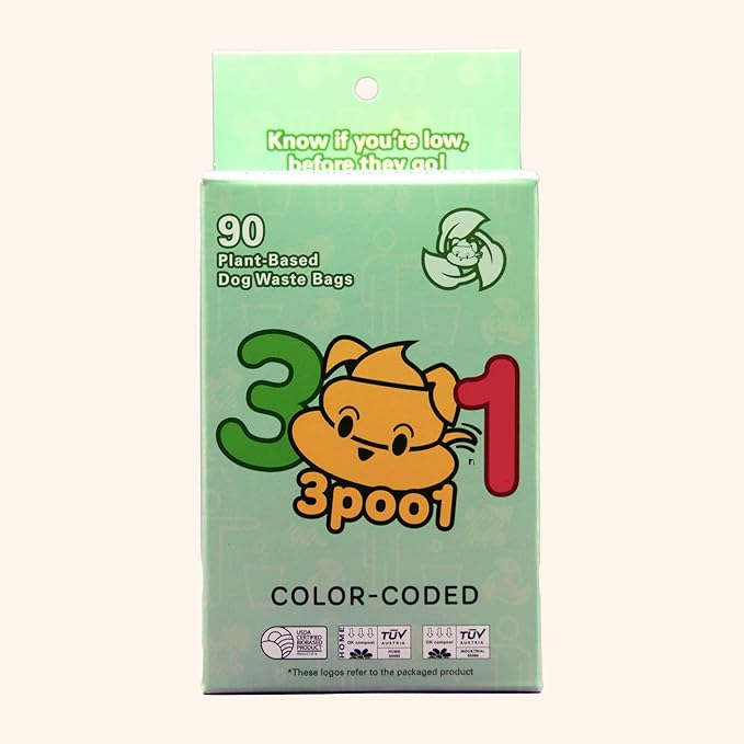 Color-Coded Dog Poop Bags 90 bags (6 rolls)
