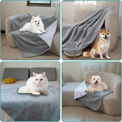 Waterproof Pet Dog Blankets, Pattern Printing Super Soft Warm Fluffy Facecloth Sofa Car Bed Protector, Urine Proof Washable Outdoor Pet Blanket for Puppy Large Dogs & Cats(Grey&White 50 * 60)