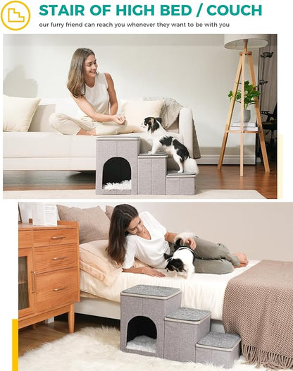 PETEPELA Cat Dog Stairs for Bed 120 lbs] 3-Step to
