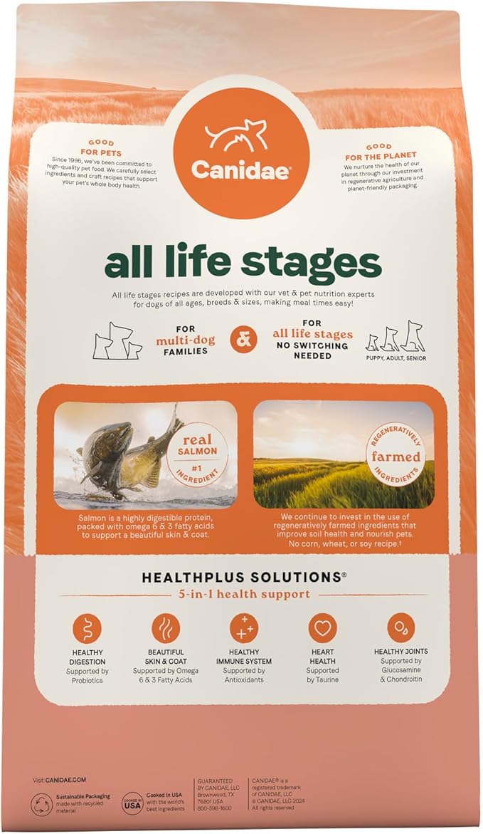 Canidae All Life Stages Real Salmon & Ancient Grains Recipe – High Protein Premium Dry Dog Food for All Ages, Breeds, and Sizes– 5 lbs.