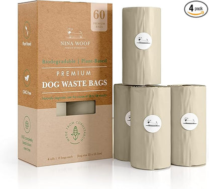 100% Certified Home Compostable and Biodegradable Dog Poop Bags D6400 & 13432 Compliant 60 Bags 4 x