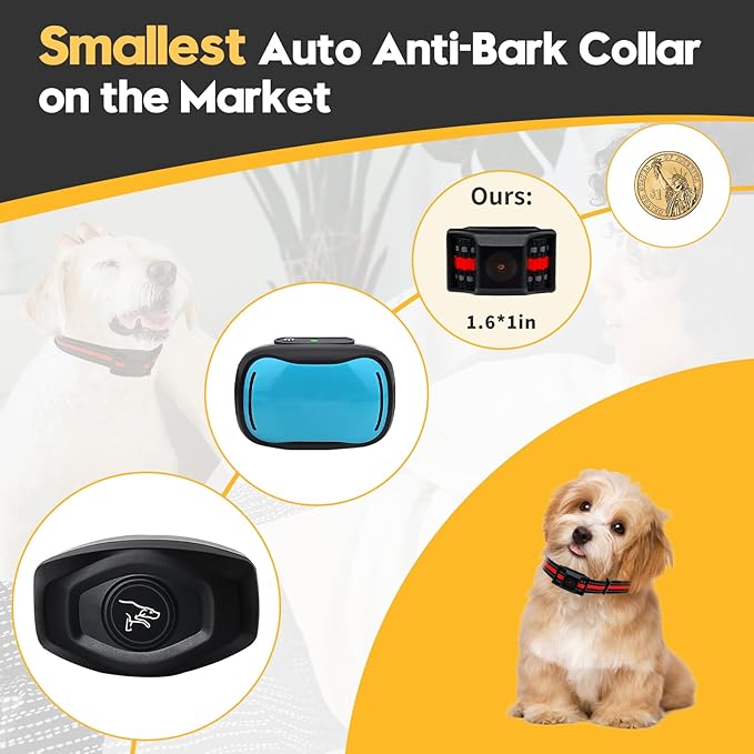 Tiniest Bark Collar for Small Dogs 5-15lbs 1.6 * 1in & 0.42oz, No 5 Sensitivity