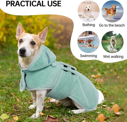 Dog Bathrobe Dog Drying Coat, Microfibre Material Fast Drying Super Absorbent Dog Bath Towel, Magic Sticker & Belly Strap, Dog Robes for After Bath Dog Bath Robe for Puppy Small Medium Large Dog Cat
