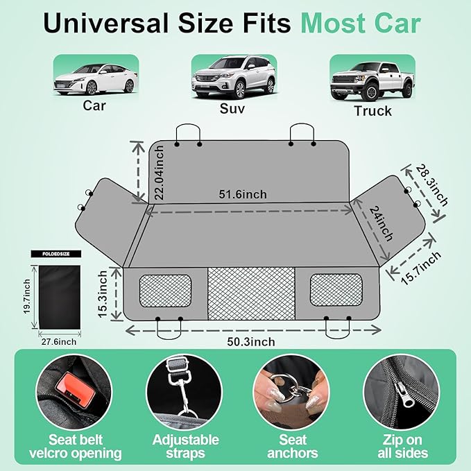 Dog Car Seat Cover for Back Seat(Large Space Holds 400lbs) 100% Waterproof