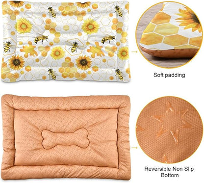 Honey Bee Pet Bed Pad Soft Dog Bed Mat with Anti-Slip Bottom 36'' x 24''