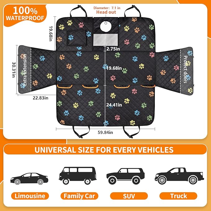 Dog Car Seat Cover for Back Seat 100% 600D 6-Layer