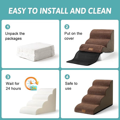 Dog Stairs for High Bed 23" H 15.7x33x22.6in, Brown, 5 Tiers