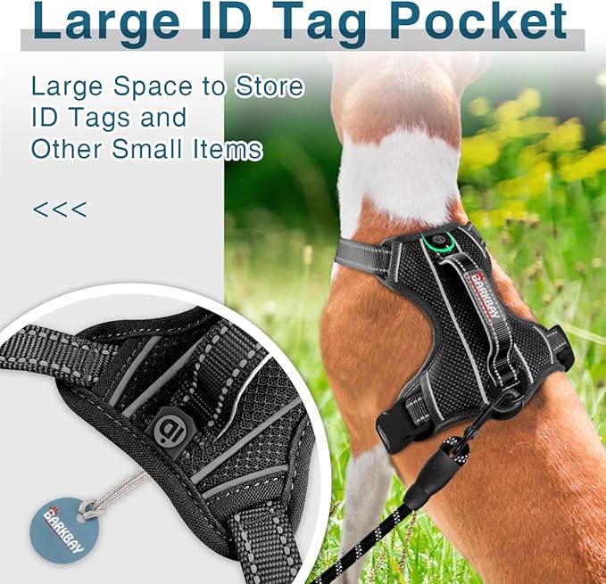 BARKBAY Dog Harness No Pull with ID Tag Pocket - Heavy Duty, Reflective, Easy Control for Large Dogs (Black,M)