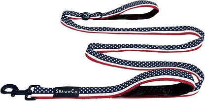 ShawnCo Dream Walk Dog Leash- Premium, Nylon Pet Leash with Soft Neoprene Handle for Small, Medium and Large Dogs (Stars and Stripes, M/L 6FT w/ 2 Handles)