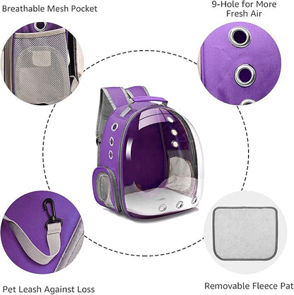 Henkelion Cat Backpack Carrier Bubble Carrying Bag, Small Dog Backpack Carrier for Small Medium Dogs Cats, Space Capsule Pet Carrier Dog Hiking Backpack, Airline Approved Travel Carrier - Purple