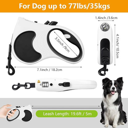 Retractable Dog Leash with Flashlight 16ft Walking Leash for Dogs up to 77lbs 360° Tangle-Free