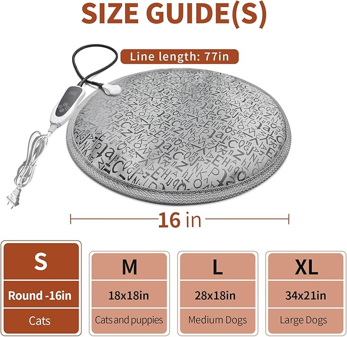 Cat Heating Pad Round-D16in Pet Heating Pads for Cats Waterproof Smart Thermostat Switch