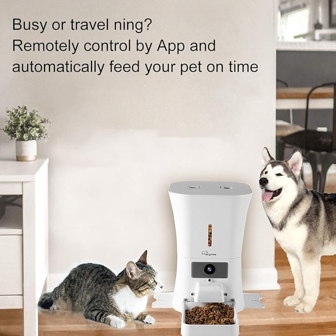 SKYMEE 8L/12L Smart Automatic Pet Feeder Food Dispenser for Cats & Dogs - 1080P Full HD Pet Camera Treat Dispenser with Night Vision and 2-Way Audio, Wi-Fi Enabled App for iPhone and Android