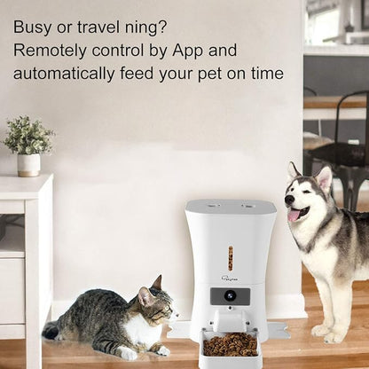 SKYMEE 8L/12L Smart Automatic Pet Feeder Food Dispenser for Cats & Dogs - 1080P Full HD Pet Camera Treat Dispenser with Night Vision and 2-Way Audio, Wi-Fi Enabled App for iPhone and Android