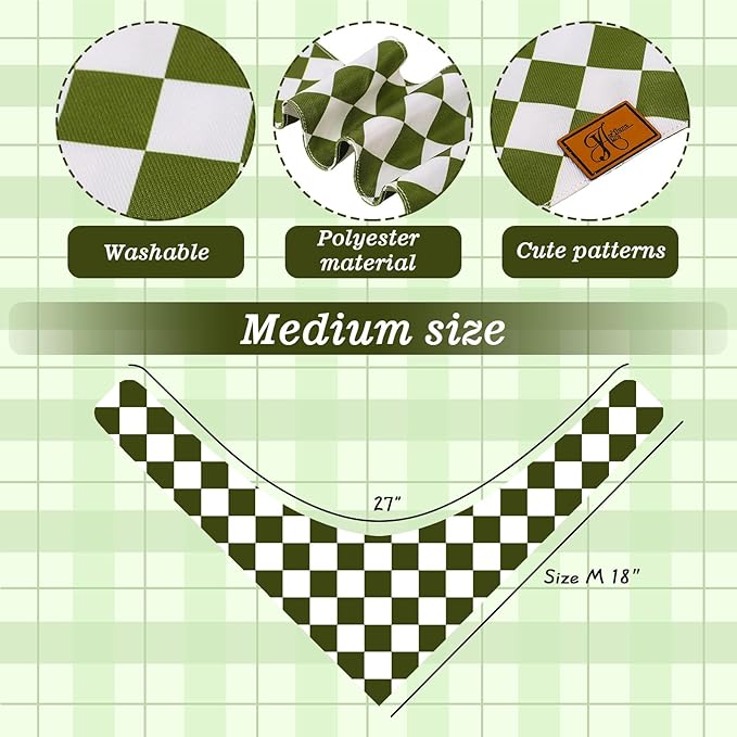 Green Checkered Dog Bandana Classic Checkerboard Print Fabric Pet Scarf Medium Sizes Adjustable Pet Neckerchief Dog Bibs for Cat Dog Birthday Costume Accessories