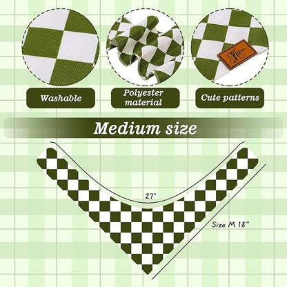 Green Checkered Dog Bandana Classic Checkerboard Print Fabric Pet Scarf Medium Sizes Adjustable Pet Neckerchief Dog Bibs for Cat Dog Birthday Costume Accessories