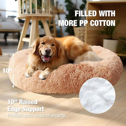 Veehoo Calming Dog Bed for Extra Large Dogs 150 lbs 45", Beige