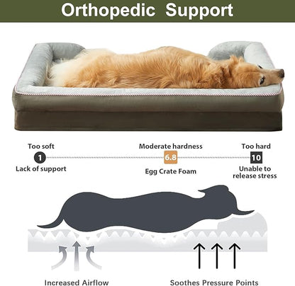 WNPETHOME Orthopedic Dog Beds for Large Size Dogs, Big Waterproof Dog Couch Bed with Washable Removable Cover, Medium Pet Bed Sofa with Sides