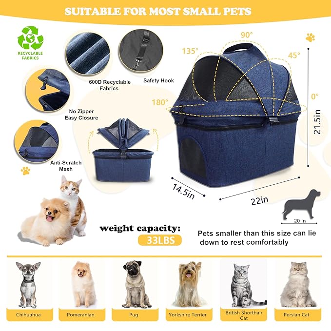 3 in 1 Dog Stroller 4 Wheels