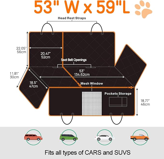 6 in 1 Split Dog Car Seat Cover for Back Seat 100% Waterproof 6 in 1)