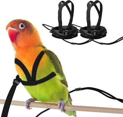 2 pcs Pet Parrot Bird Harness and Leash, Adjustable Training Design Anti-Bite, Outdoor Flying Training Rope Kit for Bird Parrots Fits Birds Chest Between24-51cm /9.45-20inch - M (Black