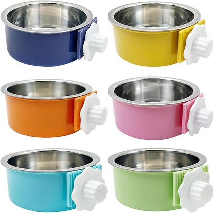 Tfwadmx 6 Pcs Crate Dog Bowl Cat Removable Stainless Steel Food and Water Feeder Hanging Cage Bowls Coop Cup with Cleaning Set for Pet Puppy Bird Rat Guinea Pig Ferret Bunny Rabbit