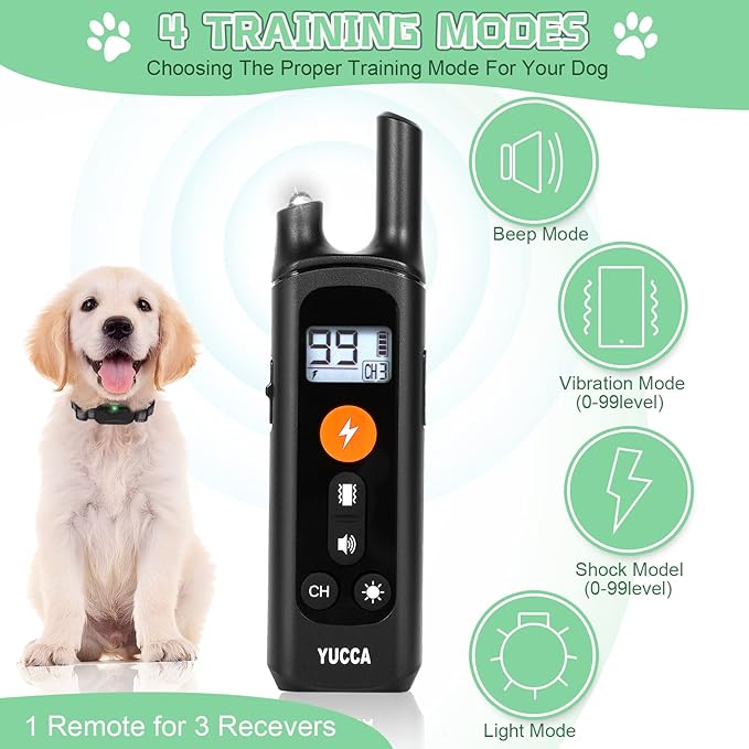 Yucca Dog Shock Collar with Remote 2600Ft 4 Training 60-100 lbs