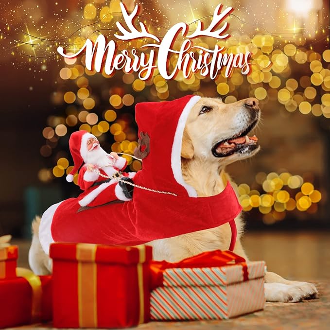 BWOGUE Santa Dog Costume Christmas Pet Clothes Santa Claus Riding Pet Cosplay Costumes Party Dressing up Dogs Cats Outfit for Small Medium Large Dogs Cats