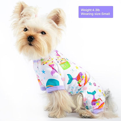 Small Dog Clothes Dog Pajamas for Small Dogs Boy Girl Soft Stretch Chihuahua Clothes Yorkie Clothes Pet Dog Pjs Jumpsuits Cute Puppy Onesies Dog Outfit for Everyday Holiday Birthdays Cake Purple