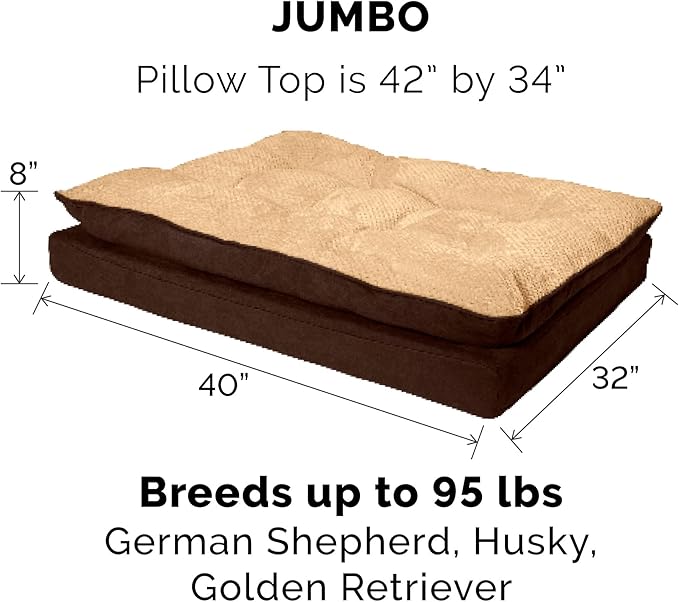 Furhaven Replacement Dog Bed Cover Minky Plush & Suede Pillow Top Mattress