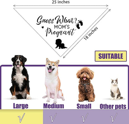 Pregnancy Announcement Dog Bandanas, Guess What? My Mom is Pregnant Reveal Scarf, Gender Reveal Photo Prop Pet Scarf Decorations Accessories, Baby Announcements Triangle Bandana for Dog Lovers, White