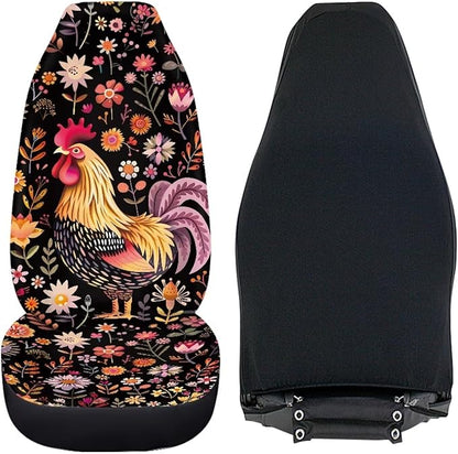 Rooster Chicken Flower Car Seat Cover for Women Men