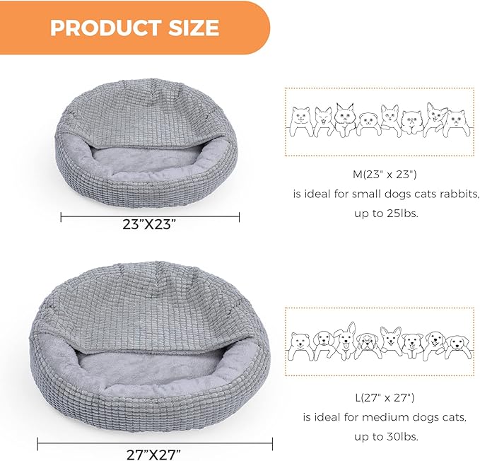 Small Dog and Cat Bed with Hooded Blanket