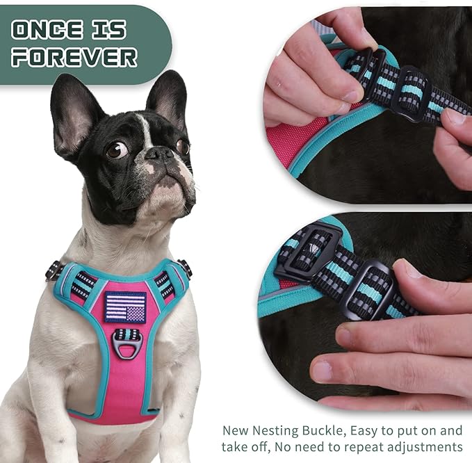 BUMBIN Tactical Dog Harness for Medium Dogs No Pull, Famous TIK Tok No Pull Dog Harness, Fit Smart Reflective Pet Walking Harness for Training, Adjustable Dog Vest Harness with Handle Pink&Green M