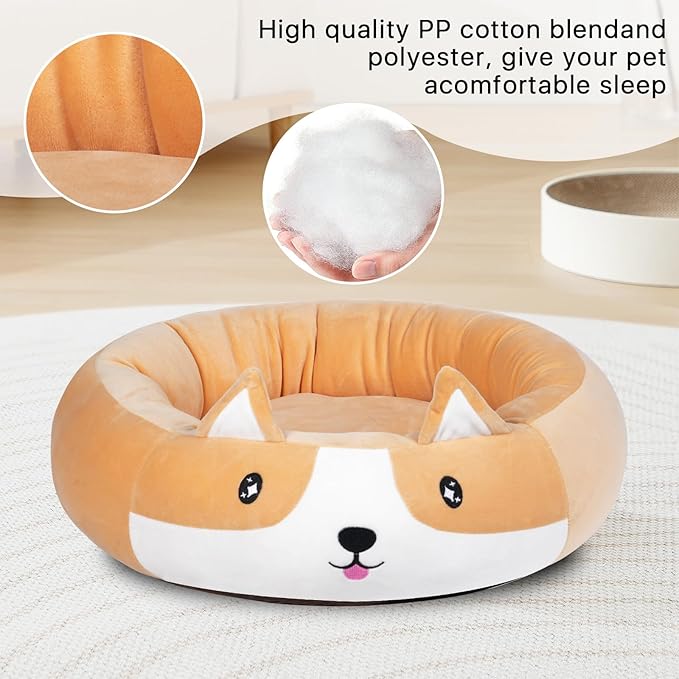 26" Corgi Pet Bed, Calming Dog & Cat Plush Bed, Fulffy Comfy Padded Cat Mat Plush Pet Bed, Non-Slip Bottom, Soft Washable Sleeping Dog Cot for Medium Small Dogs Cat Puppy Kitty