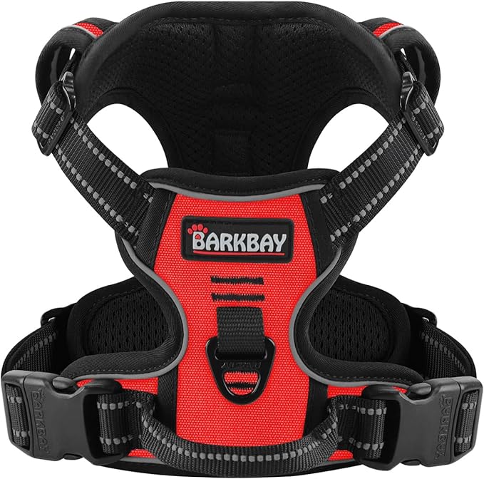 BARKBAY Dog Harness No Pull for Small Dogs - Adjustable, Reflective, Comfortable, No Choke, Heavy-Duty - Perfect for Outdoor Training, Walking, and Hiking - Strong & Durable - S & Red