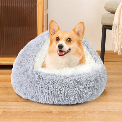 NOYAL Dog Bed Round Hooded Plush Cat Cave