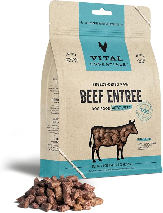 Vital Essentials Freeze Dried Raw Dog Food, Beef Mini Nibs Entree, 5.5 oz