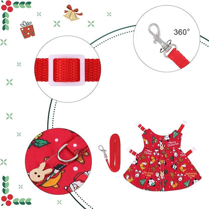 Adjustable Christmas Rabbit Harness and Leash Set, Small Animal Christmas Costume Bunny Clothes Santa Snowman Pattern Outfit for Ferret Guinea Pig Rabbit Bunny Hamster(Red/M)