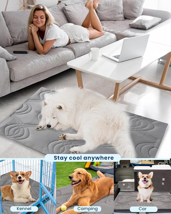 ZonLi Dog Cooling Mat, 48" x 28"Large, Cooling Pad for Dog with Premium Silicone, Pet Cooling Mats Reversible (Cool & Warm) for Crate, Kennel, Sofa, Bed, Washable, Durable, Polar Grey