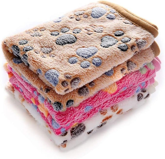 1 Pack 3 Blankets Super Soft Fluffy Premium Fleece Pet Blanket Flannel Throw for Dog Puppy Cat Paw Brown/Pink/White Medium(30x20 inch)