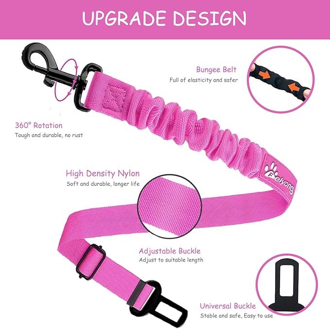 Dog Seatbelt - Pet Dog Seat Belt Car Harness Dog Vehicles Seat Belts Adjustable Safety Stretchy 2+1 Packs,Black + Pink