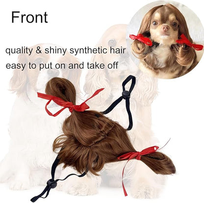 Funny Dog Wig Pet Costumes, Kediciz Cat Costume Synthetic Hairpiece Cosplay Wigs, Headwear for Halloween Christmas Festivals Party Decor, Fancy Dress,Adjustbale Size,Coffee Brown for Braid