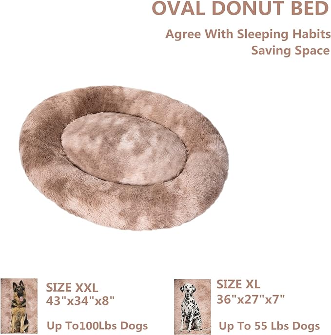 Oval Calming Donut Cuddler Dog Bed Bed(30"/36"/43") for (XL(36"x27"x7"), Beige2021)
