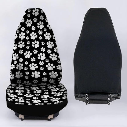 Black White Dog Paw Printed Universal Car Seat Cover Set of 2