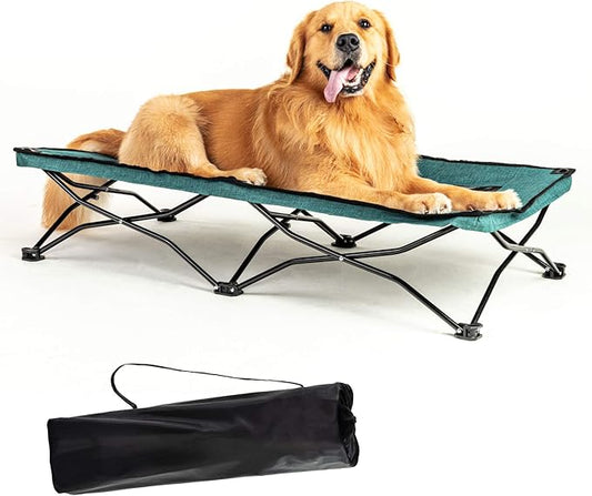 YEP HHO 47 Inches Long Elevated Folding Pet Bed Cot Travel Portable Breathable Cooling Textilene Mesh Sleeping Dog Bed (47 Inch (Pack of 1), Green)