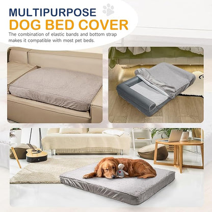 Dog Bed Cover Replacement Washable Pet Hair Easy to Clean, Waterproof Dog Pillow Cover Quilted, Ultra Soft Plush Pet Bed Cover Puppy Bed Cover 44x32 Inches, for Dog/Cat, Cover Only