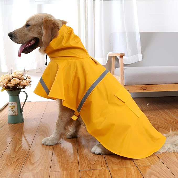 NACOCO Large Dog Raincoat Adjustable Pet Water Proof Clothes Lightweight Rain Jacket Poncho Hoodies with Strip Reflective (XXXL
