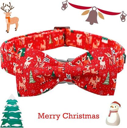 Lionheart glory Christmas Deer Dog Collar, Red Dog Bow Collar Adjustable Soft and Comfortable Bowtie Collars for Large Dogs Girl or Boy Pet Gift Fall Collar Dog Bow